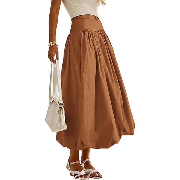 NUFIWI Women Y2k Bubble Maxi Skirt Low Elastic Waist A Line Long